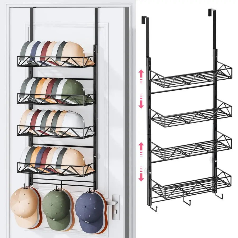 Over Door Hat Organizer 5 Tier Wall Mounted Hat Rack with 4 Adjustable Metal Basket and 3 Hooks, Hanging Baseball Cap Organizer
Over Door Hat Organizer 5 Tier Wall Mounted Hat Rack with 4 Adjustable Metal Basket and 3 Hooks, Hanging Baseball Cap Organizer