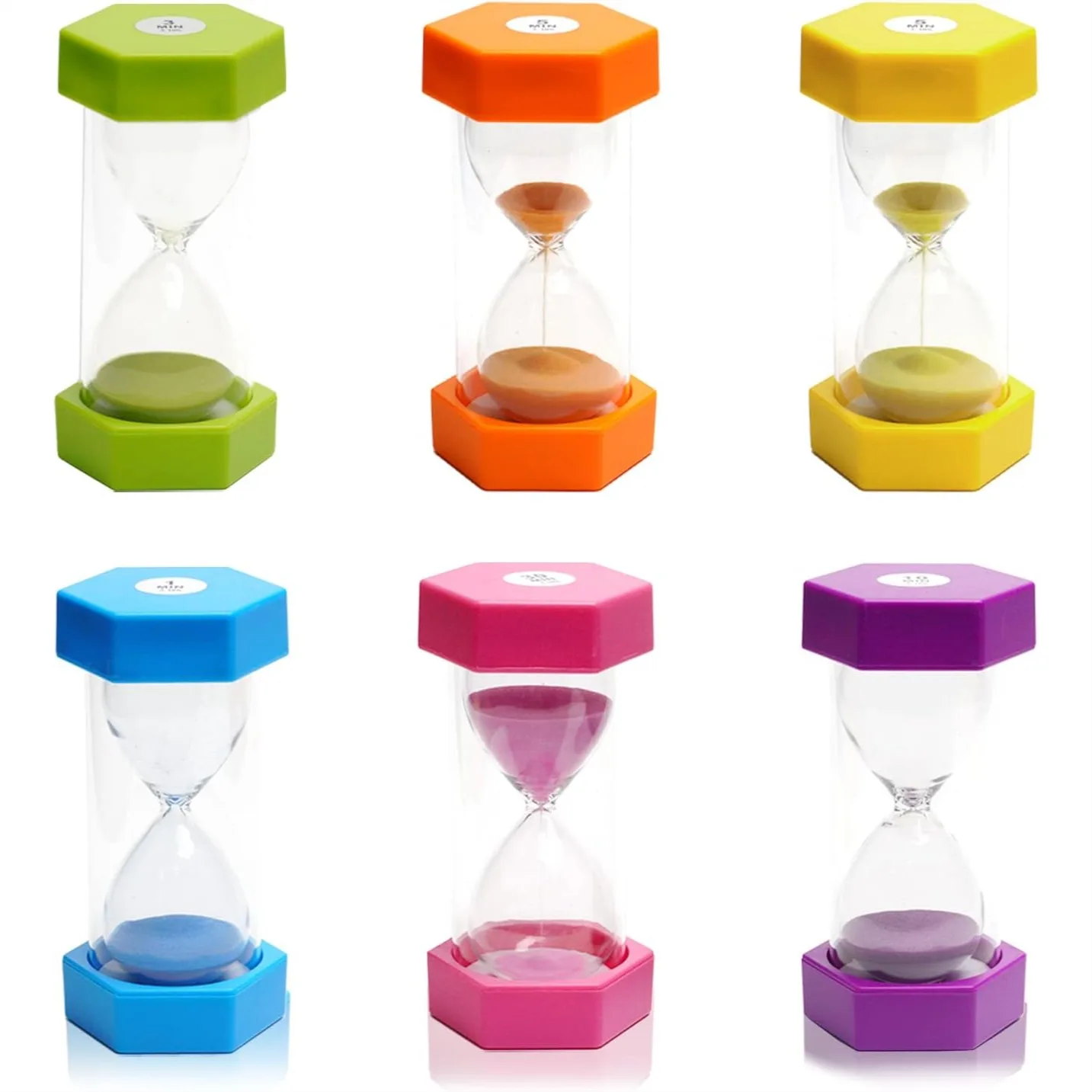 Colorful Hourglass Sand Timer Set 1/3/5/10/20/30 Minutes for Games Classroom Kitchen
Colorful Hourglass Sand Timer Set 1/3/5/10/20/30 Minutes for Games Classroom Kitchen