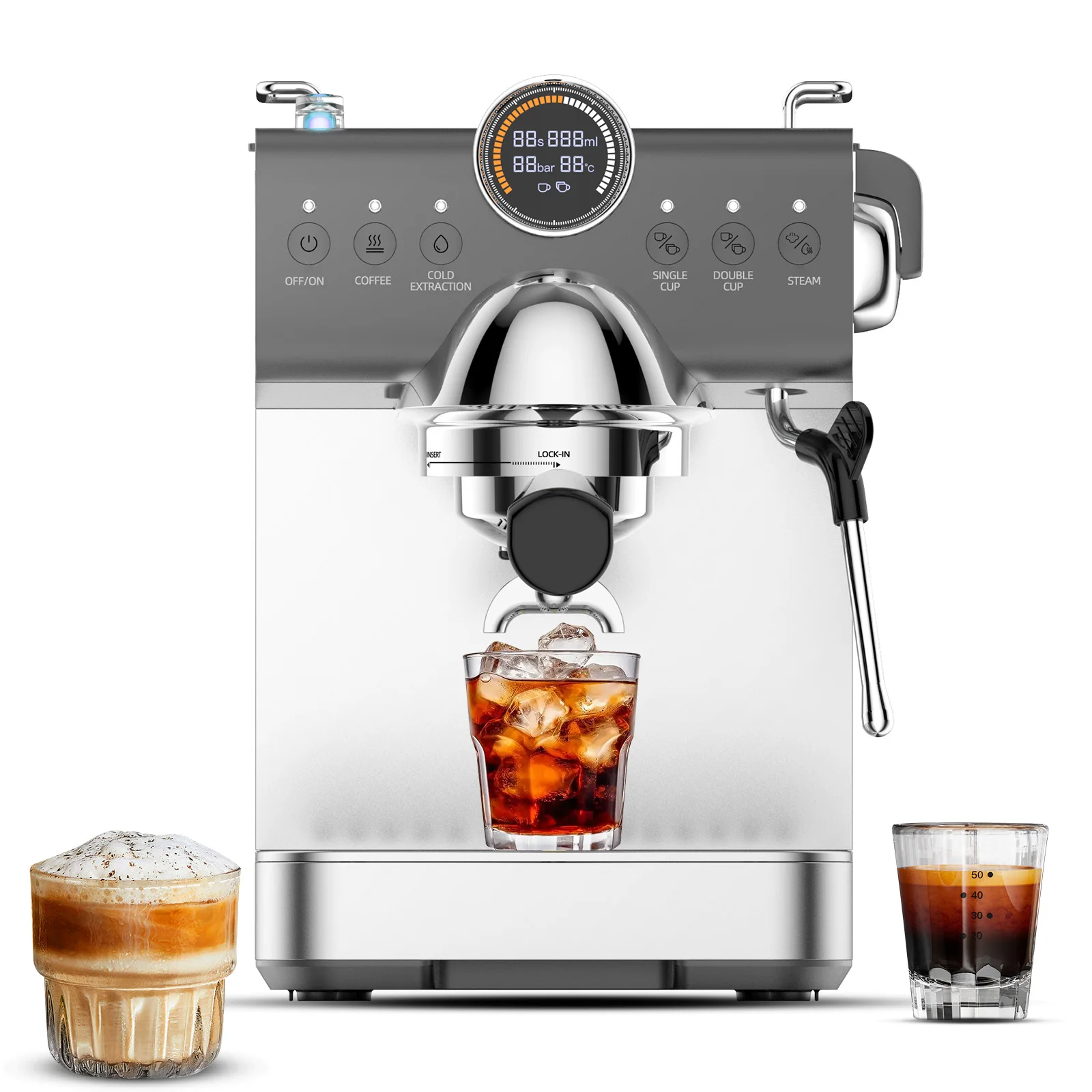 WS570E coffee Machine 20 Bar,Compact Coffee Maker with Steam Milk Frother&Iced Coffee,Cappuccino Latte Machine with LCD Display
WS570E coffee Machine 20 Bar,Compact Coffee Maker with Steam Milk Frother&Iced Coffee,Cappuccino Latte Machine with LCD Display