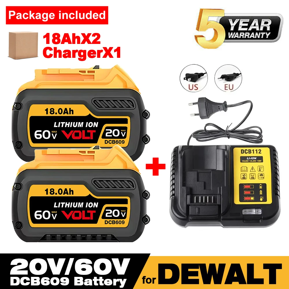 For Dewalt FLEXVOLT 20V/60V MAX Battery 18Ah DCB609 Lithium-ion DCB606 DCB612 DCB609 DCB205 DCB200 DCB182 Batería for Dewalt 20V
For Dewalt FLEXVOLT 20V/60V MAX Battery 18Ah DCB609 Lithium-ion DCB606 DCB612 DCB609 DCB205 DCB200 DCB182 Batería for Dewalt 20V
