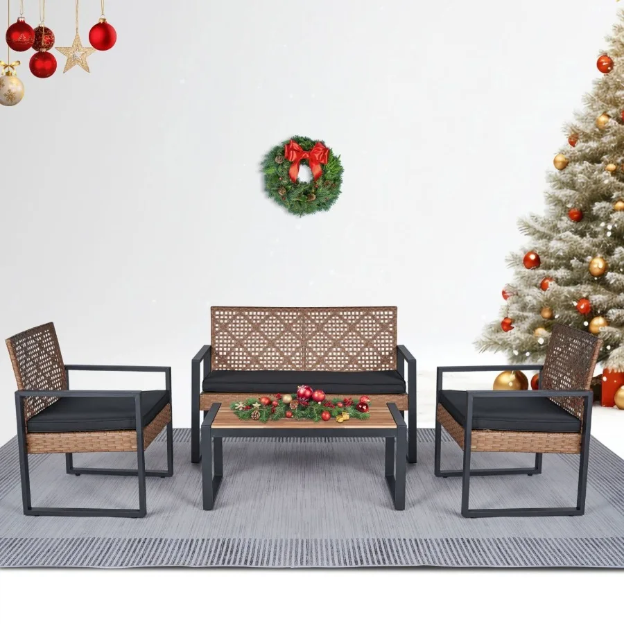 4Piece Patio Furniture Set Outdoor Balcony Porch Garden Backyard Lawn Furniture Acacia Wood Table Top Morden Black and Light Br
4Piece Patio Furniture Set Outdoor Balcony Porch Garden Backyard Lawn Furniture Acacia Wood Table Top Morden Black and Light Br