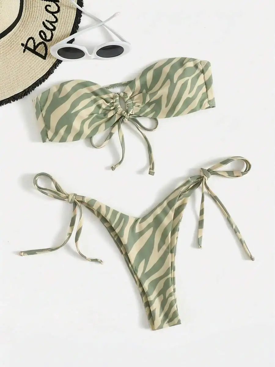 Zebra Print Tie Front Bikini Set For Women Beach Swimwear
Zebra Print Tie Front Bikini Set For Women Beach Swimwear