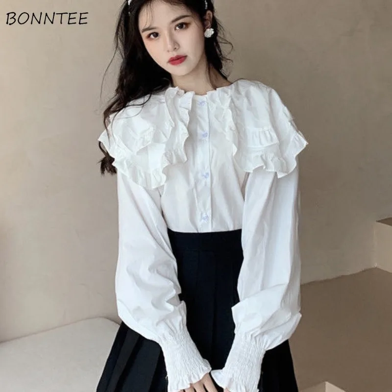 White Shirts for Women Solid Korean Style Lovely Students Clothing Spring All-match Peter Pan Collar Outwear New Fashion Loose
White Shirts for Women Solid Korean Style Lovely Students Clothing Spring All-match Peter Pan Collar Outwear New Fashion Loose