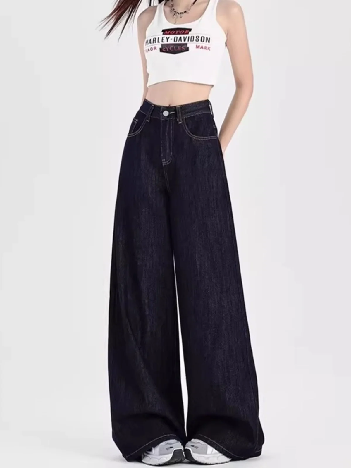 Deep Blue American Style High Waist Wide Leg Jeans Women plus Size Fall Slimming Loose Drapey Floor-Length Pants
Deep Blue American Style High Waist Wide Leg Jeans Women plus Size Fall Slimming Loose Drapey Floor-Length Pants
