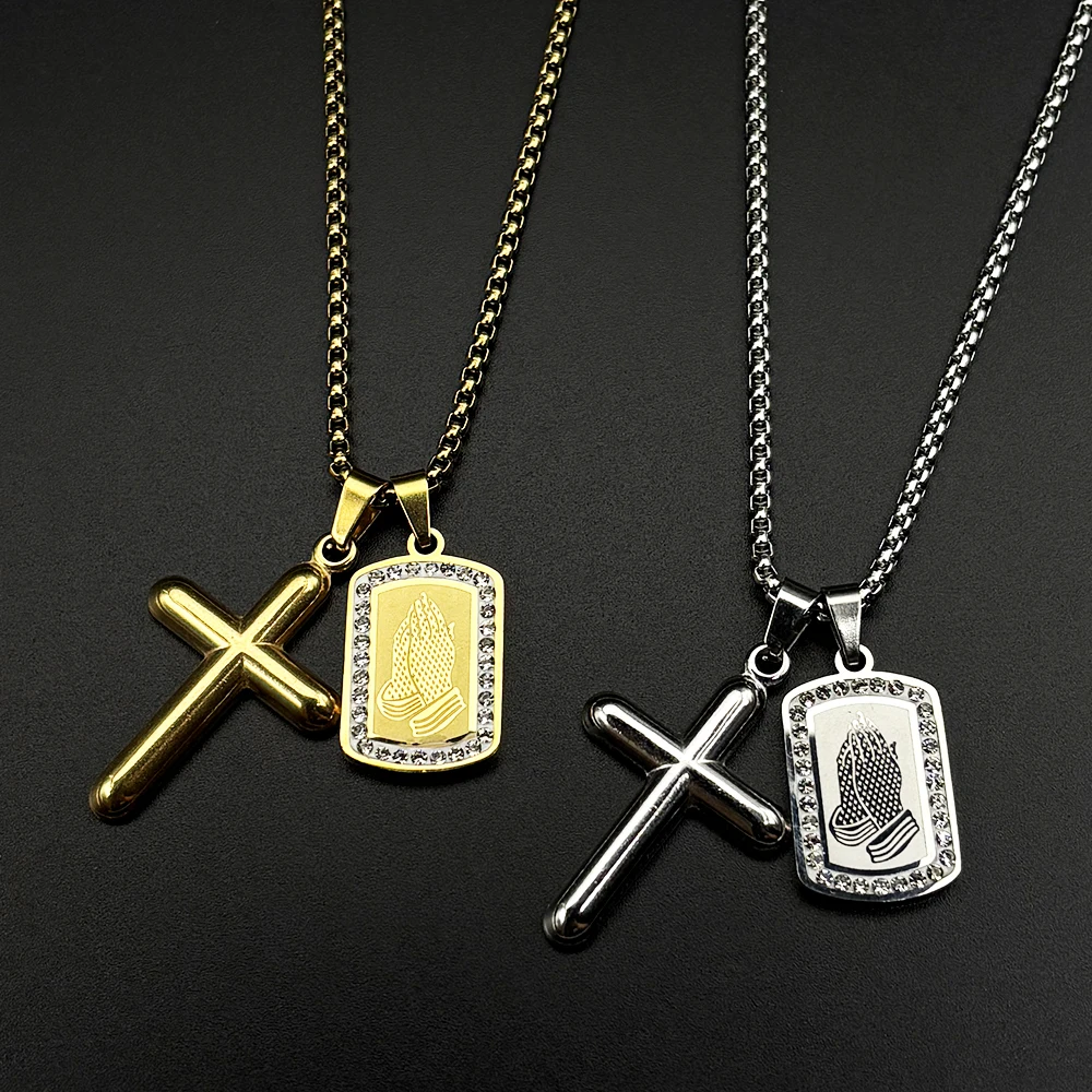 Rhinestones Praying Hand Cross Stainless Steel Pendant Necklace for Women Men Gold Color Christian Chain Faith Amulet Jewelry
Rhinestones Praying Hand Cross Stainless Steel Pendant Necklace for Women Men Gold Color Christian Chain Faith Amulet Jewelry
