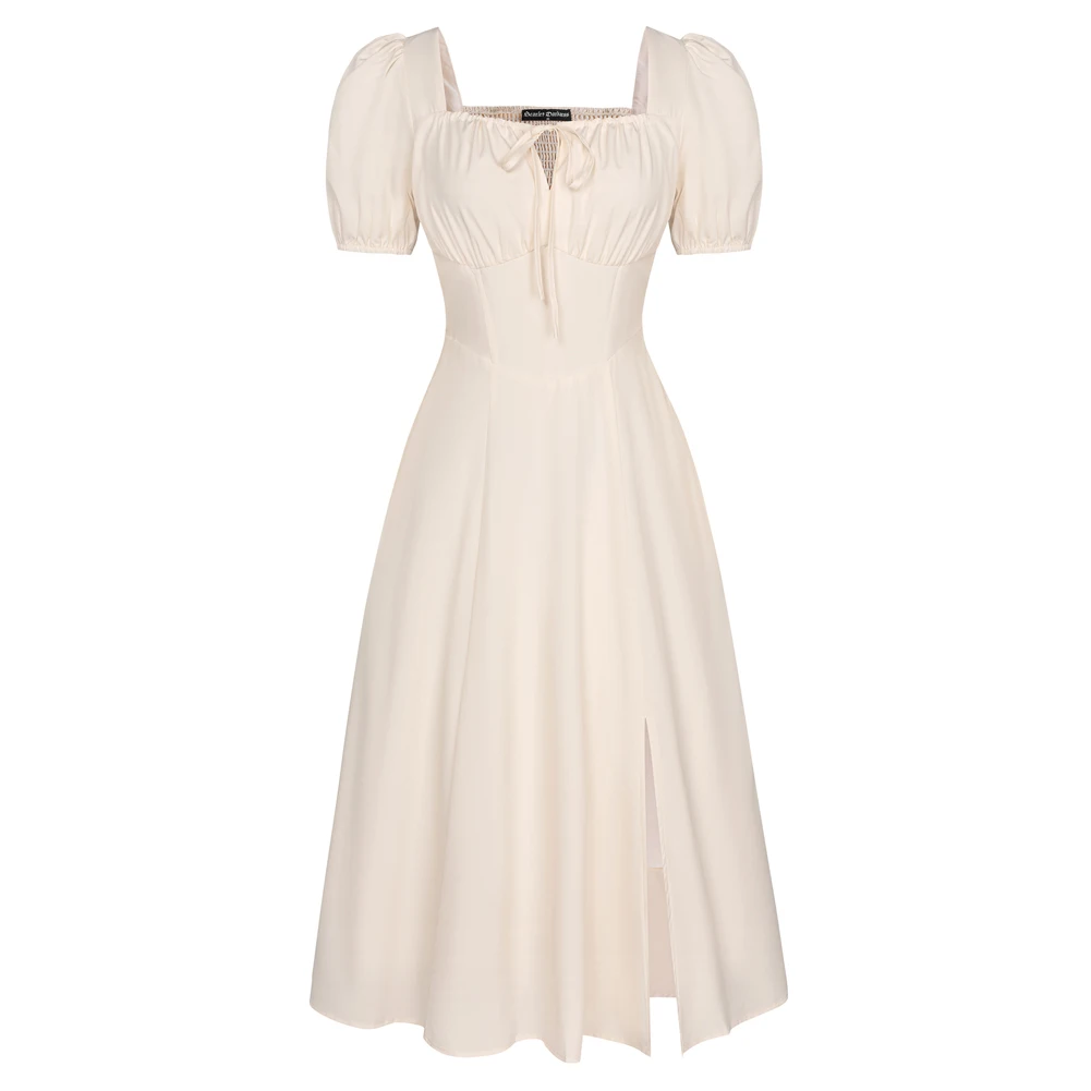 SD Women's Renaissance Front Slit Dress Short Sleeves Square Neck A-Line Dress With Cute Puff Sleeves Pleated Slit Design
SD Women's Renaissance Front Slit Dress Short Sleeves Square Neck A-Line Dress With Cute Puff Sleeves Pleated Slit Design