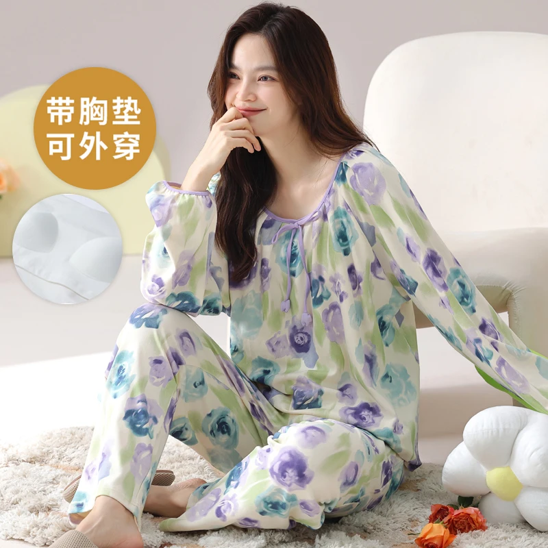2PCS/Set Women Fashion Long-Sleeved Pajamas with Bra Pad Autumn Spring Printed Sweet Soft Casual Comfortable Outside Homewear
2PCS/Set Women Fashion Long-Sleeved Pajamas with Bra Pad Autumn Spring Printed Sweet Soft Casual Comfortable Outside Homewear