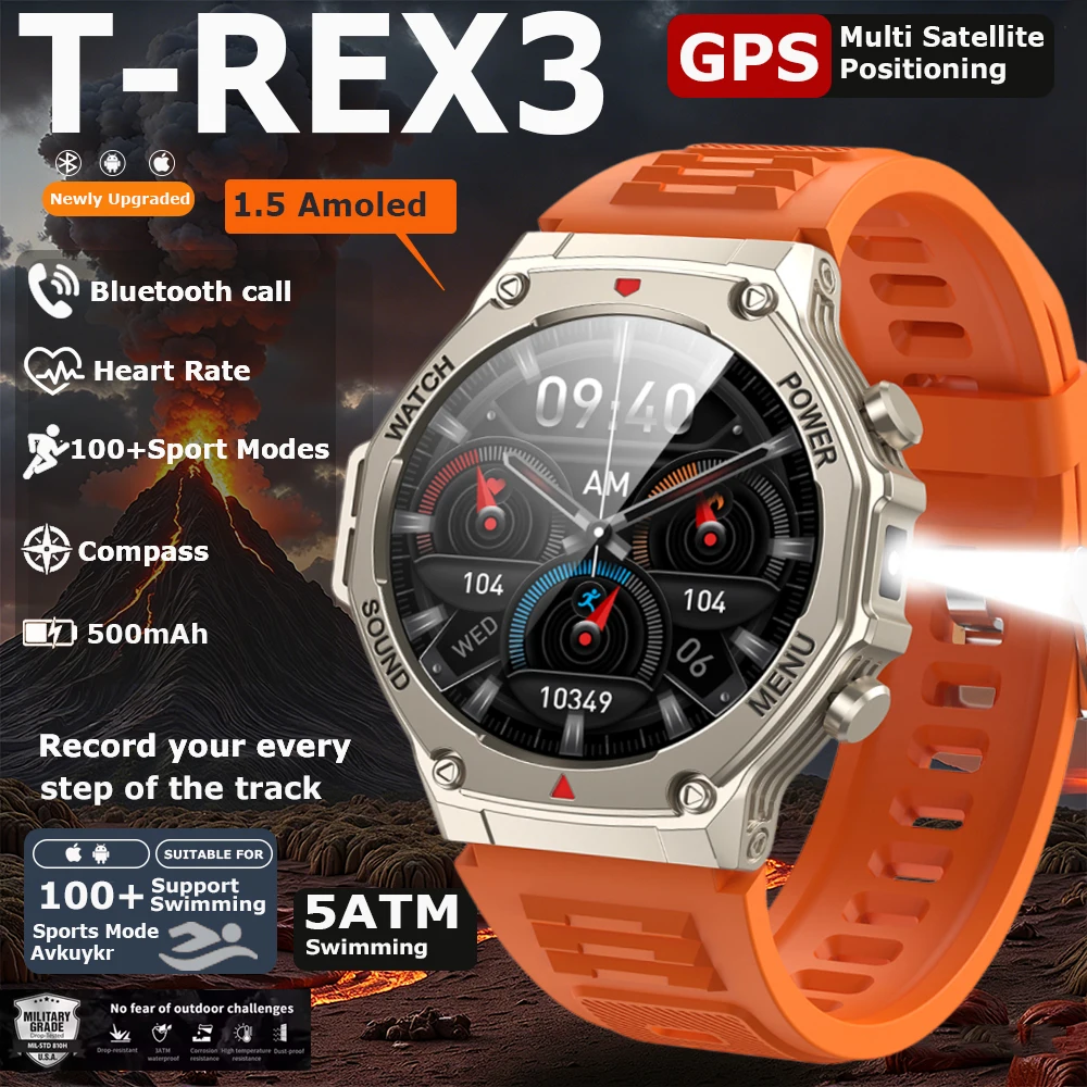 New T-Rex 3 Military Outdoor Sports Smart Watch Men GPS Motion Track 5 ATM Waterproof Heart Rate HD Bluetooth Call Smart Watch
New T-Rex 3 Military Outdoor Sports Smart Watch Men GPS Motion Track 5 ATM Waterproof Heart Rate HD Bluetooth Call Smart Watch