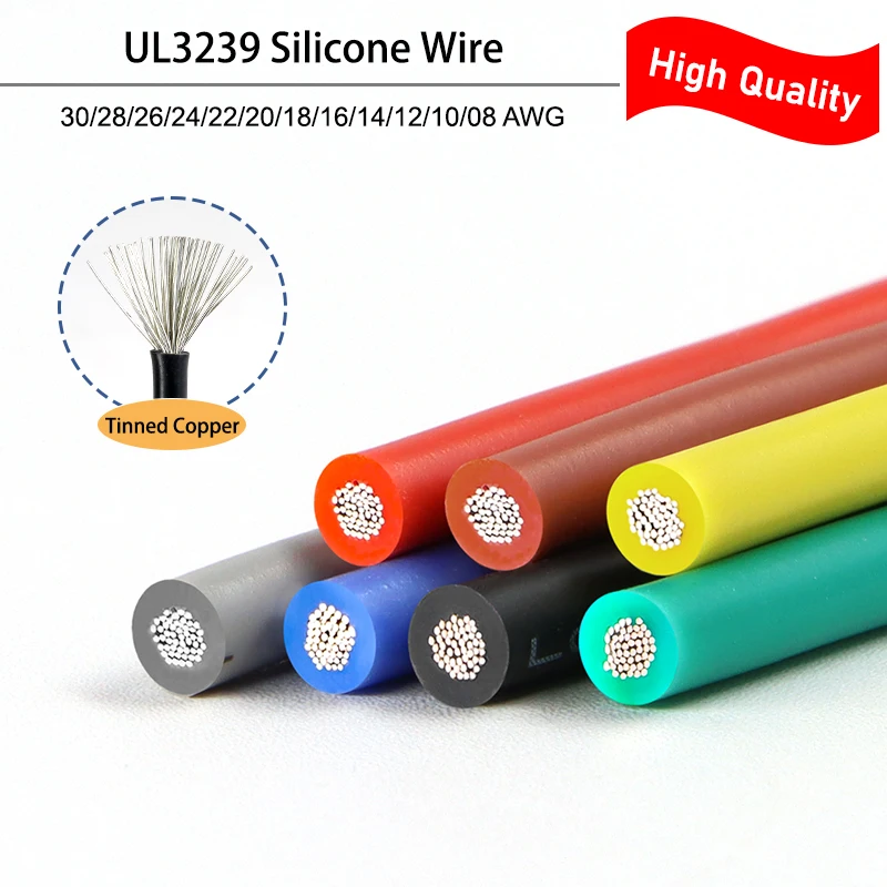 UL3239 Electronic Wire 30/28/26/24/22/20/18/16/14/12/10/08AWG Soft Silicone Rubber Insulated 3KV Tinned Copper Cord DIY LED Line
UL3239 Electronic Wire 30/28/26/24/22/20/18/16/14/12/10/08AWG Soft Silicone Rubber Insulated 3KV Tinned Copper Cord DIY LED Line