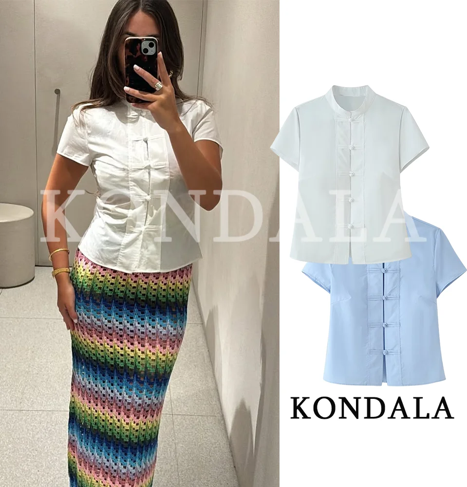 KONDALA Women Elegant Commute Stand-collar Short-sleeved Shirt 2026 Summer Trendy Slim Shirt Female Casual Knotted Buttons Shirt
KONDALA Women Elegant Commute Stand-collar Short-sleeved Shirt 2026 Summer Trendy Slim Shirt Female Casual Knotted Buttons Shirt