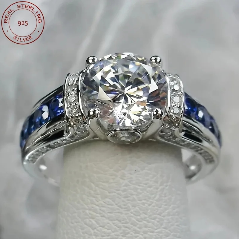 Luxury 925 Silver Rings For Women Four Prong Blue and White Zircon Cocktail Ring Wedding Engagement Art Deco Jewelry
Luxury 925 Silver Rings For Women Four Prong Blue and White Zircon Cocktail Ring Wedding Engagement Art Deco Jewelry