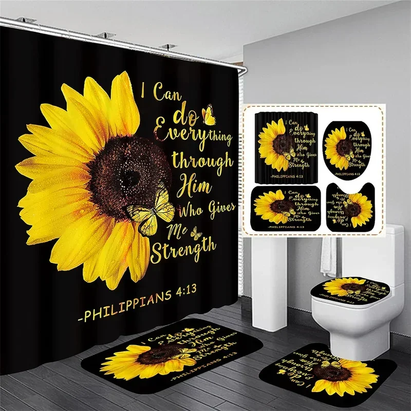 4PCS Flower Shower Curtain Set with Non-Slip Rugs Toilet Lid Cover and Bath Mat Black Shower Curtain Waterproof Bathroom Decor
4PCS Flower Shower Curtain Set with Non-Slip Rugs Toilet Lid Cover and Bath Mat Black Shower Curtain Waterproof Bathroom Decor