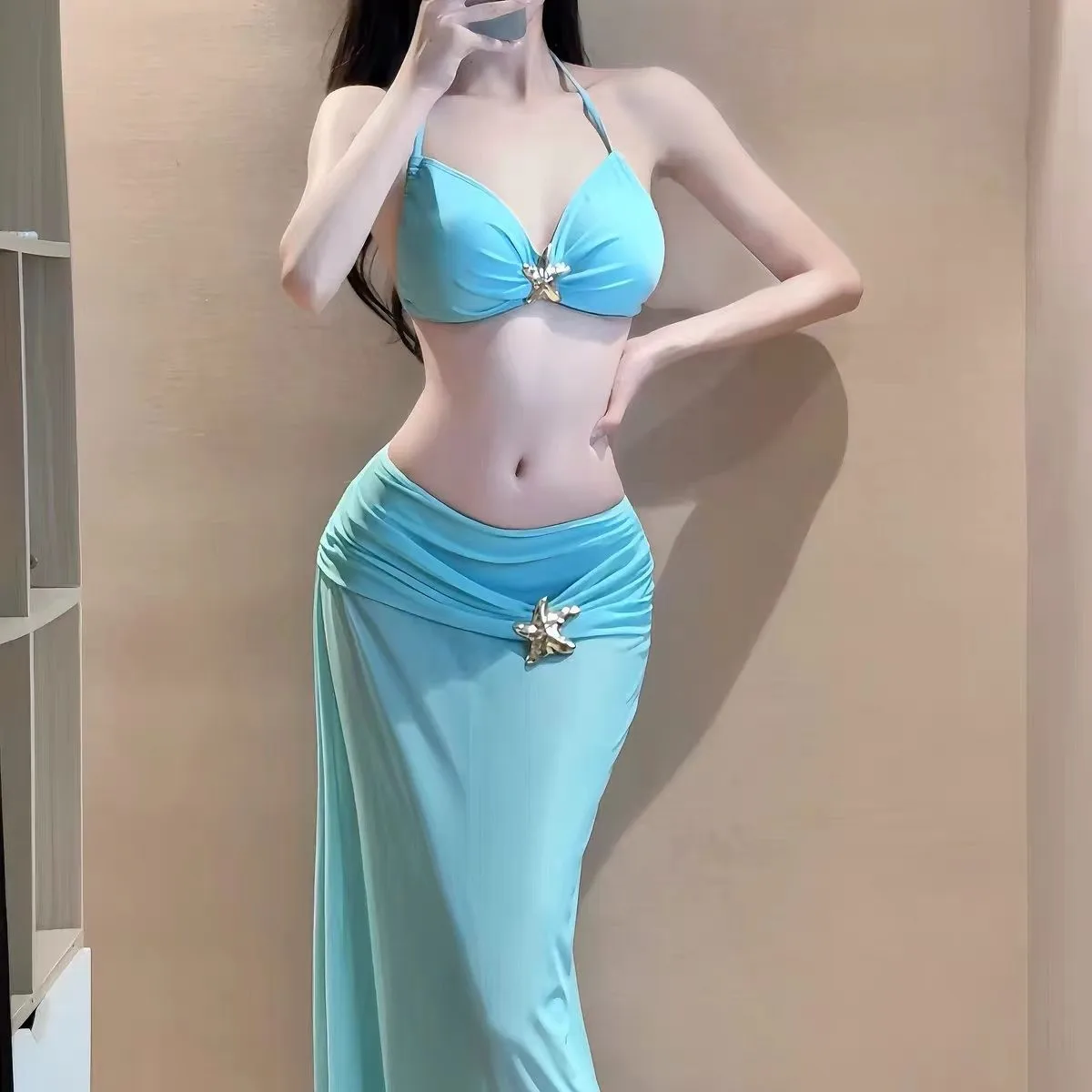 Swimwear Woman Bikini Sets Halter Top Light Blue Bikinis Starfish Swimsuit Ruched High Cut Two Piece Swimsuit Adjustable
Swimwear Woman Bikini Sets Halter Top Light Blue Bikinis Starfish Swimsuit Ruched High Cut Two Piece Swimsuit Adjustable