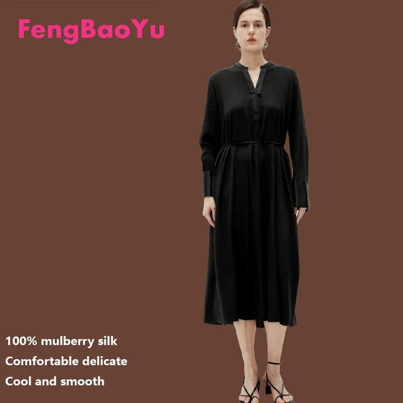 Fengbaoyu High-end Silk Women's Long-Sleeved Collared Midi Dress with Belt - Elegant and Stylish for Business and Casual Wear
Fengbaoyu High-end Silk Women's Long-Sleeved Collared Midi Dress with Belt - Elegant and Stylish for Business and Casual Wear