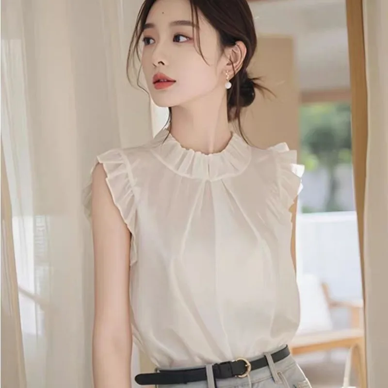 Women Clothes Summer Fashion Casual Ruffles Solid Color Ladies All-match TemperamentSli Chiffon Appear Thin Sleeveless Cardigan
Women Clothes Summer Fashion Casual Ruffles Solid Color Ladies All-match TemperamentSli Chiffon Appear Thin Sleeveless Cardigan