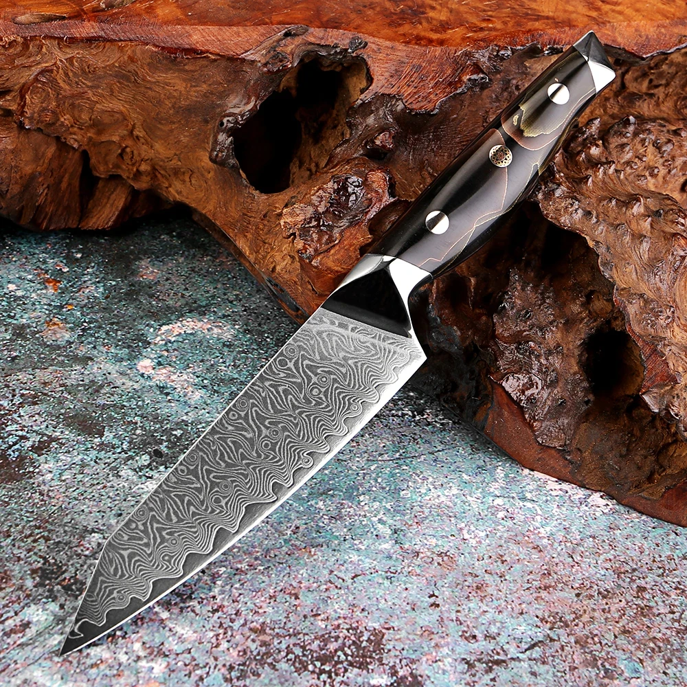 5-дюймовый кухонный универсальный нож, нож шеф-повара из дамасской стали для очистки овощей, нарезки фруктов, овощей, ручка из медной платиновой смолы
5-дюймовый кухонный универсальный нож, нож шеф-повара из дамасской стали для очистки овощей, нарезки фруктов, овощей, ручка из медной платиновой смолы