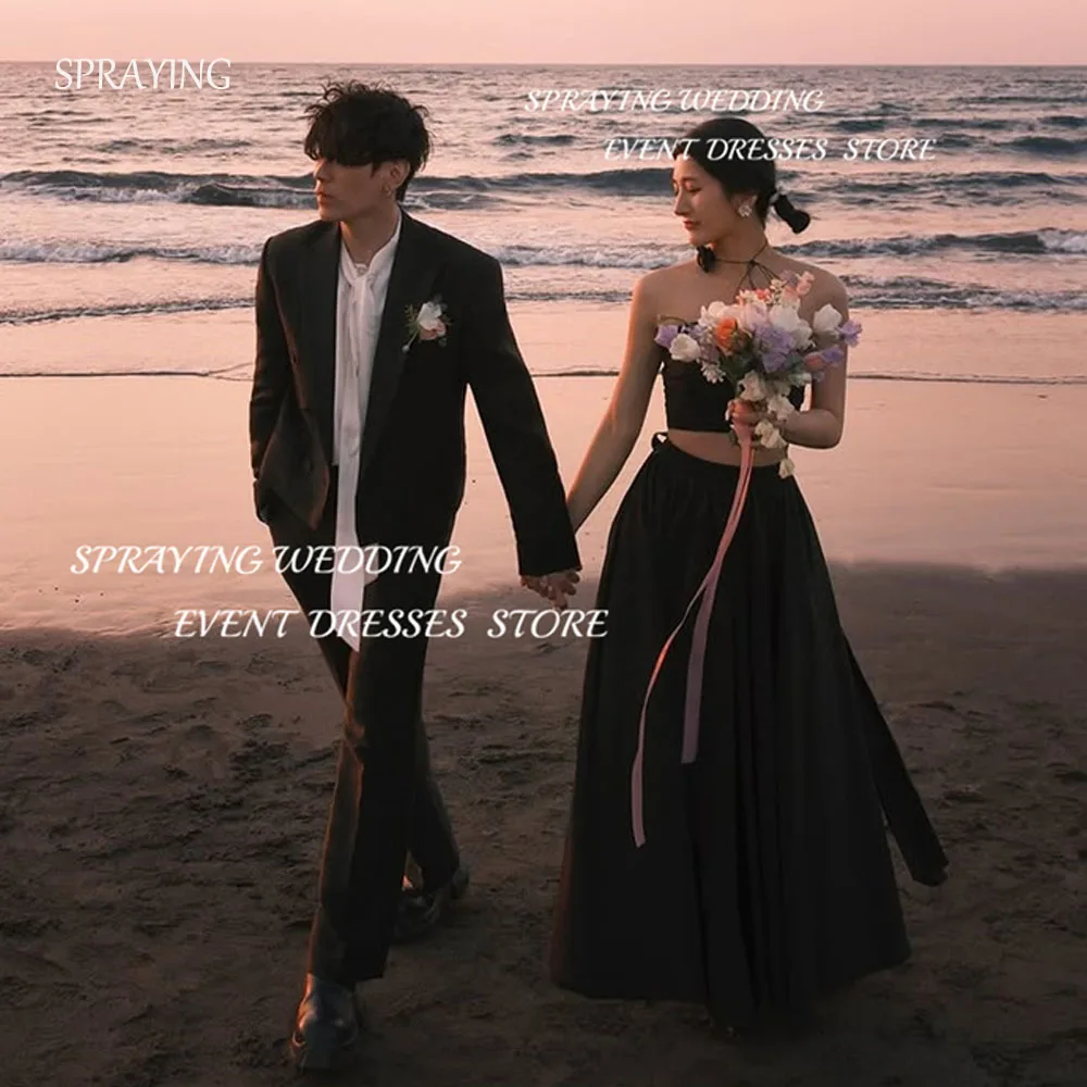 SPRAYING Simple Black 2Pcs Evening Dress Floor Length Strapless Taffeta Korea Wedding Dress Photo Shoot Corset Party Customized
SPRAYING Simple Black 2Pcs Evening Dress Floor Length Strapless Taffeta Korea Wedding Dress Photo Shoot Corset Party Customized