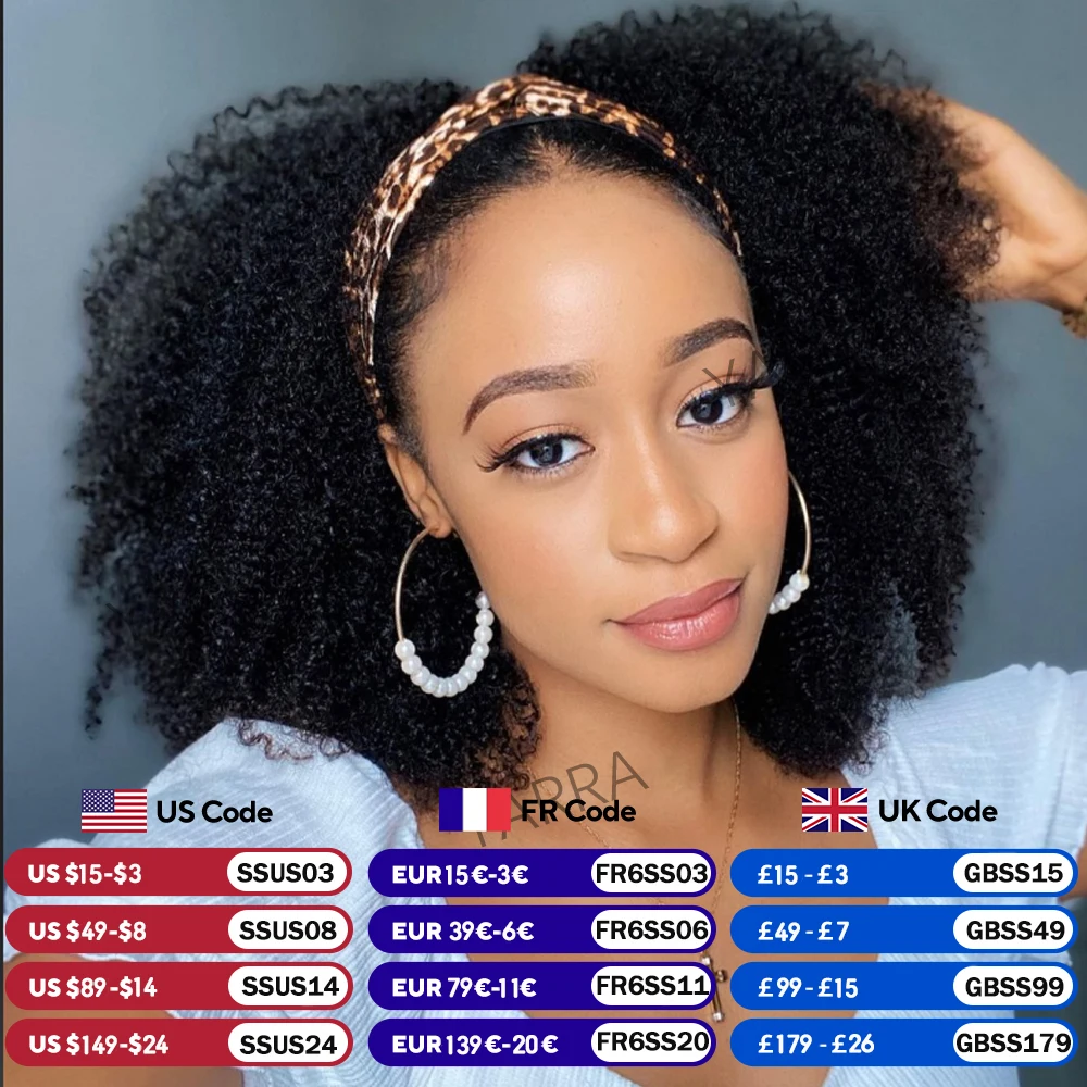 200 Density Headband Wig Human Hair Afro Kinky Curly Brazilian Remy Hair Afro Kinky Headband Scarf Wigs For Black Women 180%
200 Density Headband Wig Human Hair Afro Kinky Curly Brazilian Remy Hair Afro Kinky Headband Scarf Wigs For Black Women 180%