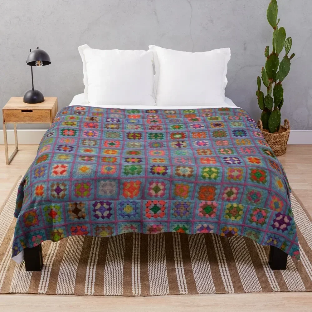 Granny square afghan - multi on blue Throw Blanket Decorative Soft Throw Blanket for Couch Sofa
Granny square afghan - multi on blue Throw Blanket Decorative Soft Throw Blanket for Couch Sofa