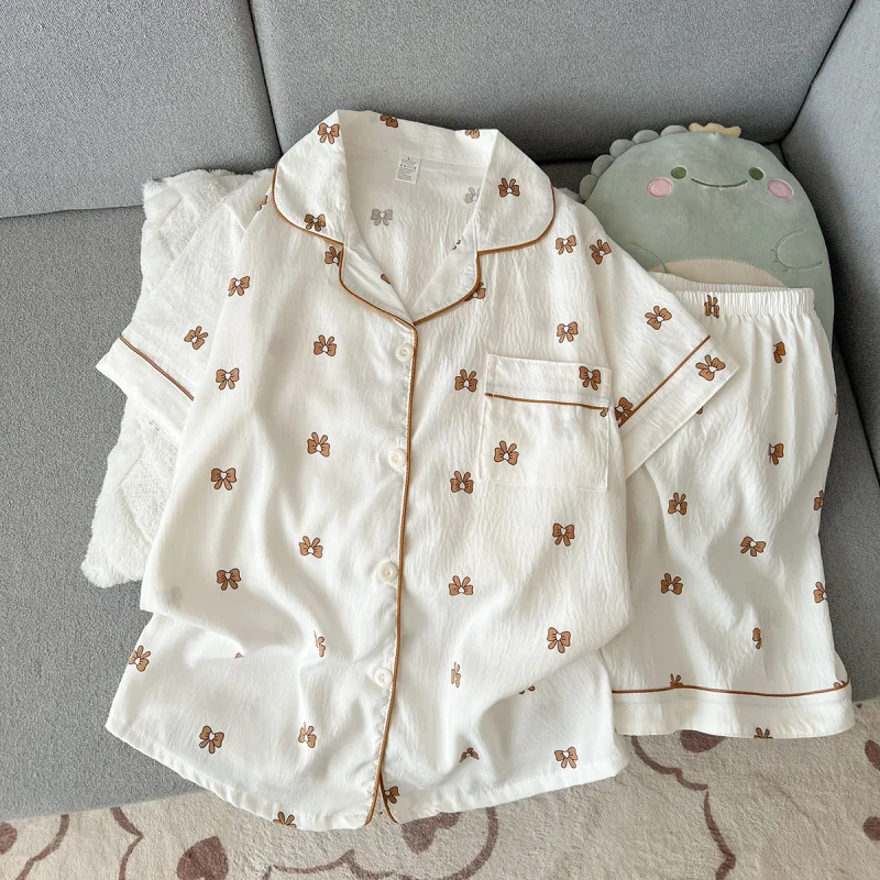 2Summer short-sleeve cloud cotton pajama set for women, comfortable and trendy, shorts suitable for wearing outside, home wear s
2Summer short-sleeve cloud cotton pajama set for women, comfortable and trendy, shorts suitable for wearing outside, home wear s