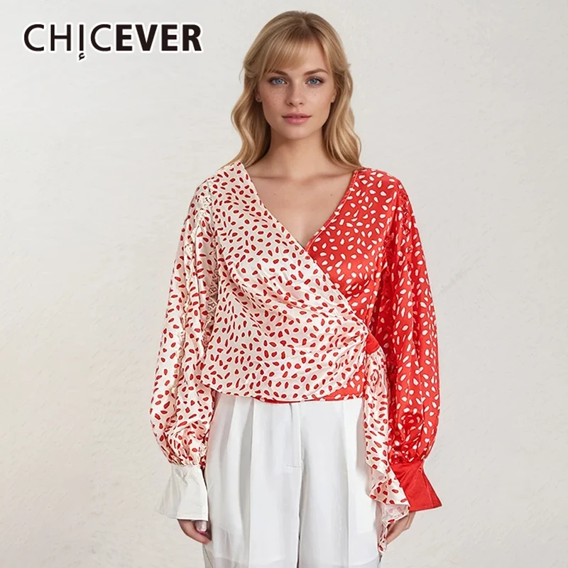 CHICEVER Temperament Colorblock Printing Shirt For Women V Neck Lantern Sleeve Patchwork Lace Up Loose Blouses Female Clothing
CHICEVER Temperament Colorblock Printing Shirt For Women V Neck Lantern Sleeve Patchwork Lace Up Loose Blouses Female Clothing