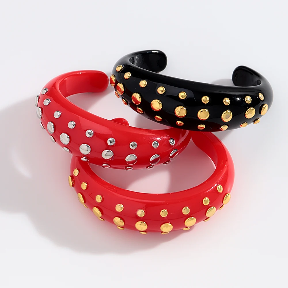 Vintage Red Black Acrylic Irregular Rivet Open Cuff Bangle for Women Punk Resin Studs Geometric Bracelet New Trendy Jewelry Gift
Vintage Red Black Acrylic Irregular Rivet Open Cuff Bangle for Women Punk Resin Studs Geometric Bracelet New Trendy Jewelry Gift