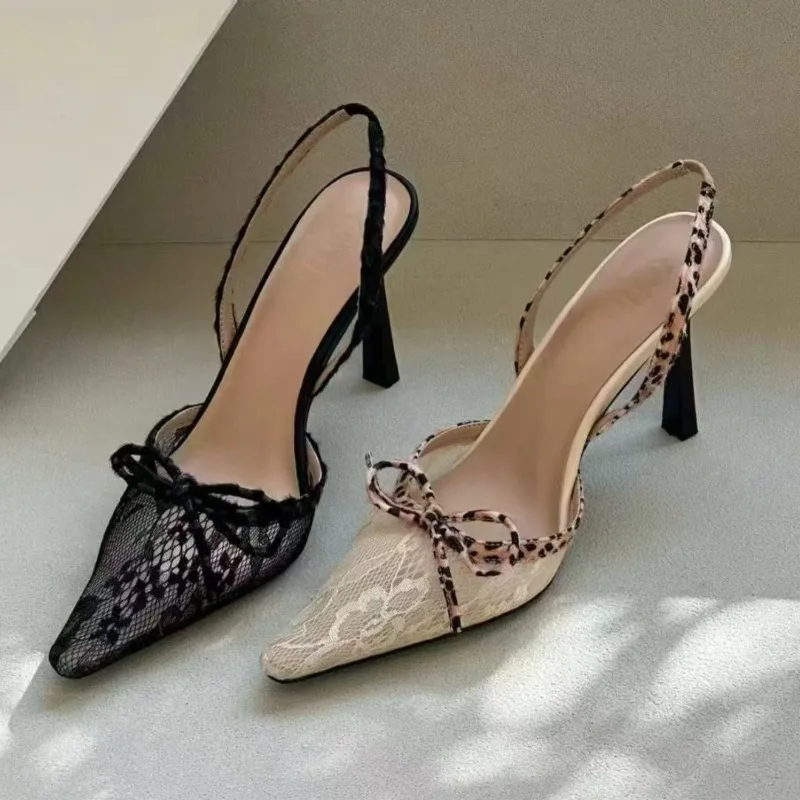 Summer Women's Pointed Toe Lace Vintage Sandals Designer Stiletto High Heel Back Strap Bow Leopard Print Dress Shoes Sexy Pumps
Summer Women's Pointed Toe Lace Vintage Sandals Designer Stiletto High Heel Back Strap Bow Leopard Print Dress Shoes Sexy Pumps