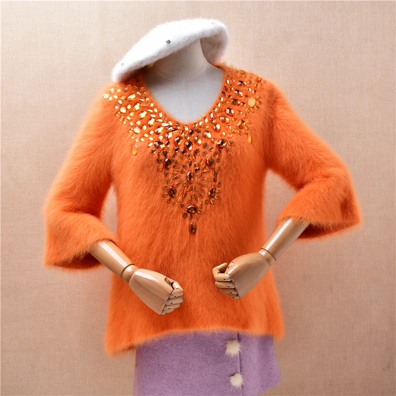 Women Mujer Autumn Winter Clothing Fashion Beading Hairy Half Sleeves Mink Cashmere Knitted V-Neck Slim Blouses Sweater Jumper
Women Mujer Autumn Winter Clothing Fashion Beading Hairy Half Sleeves Mink Cashmere Knitted V-Neck Slim Blouses Sweater Jumper