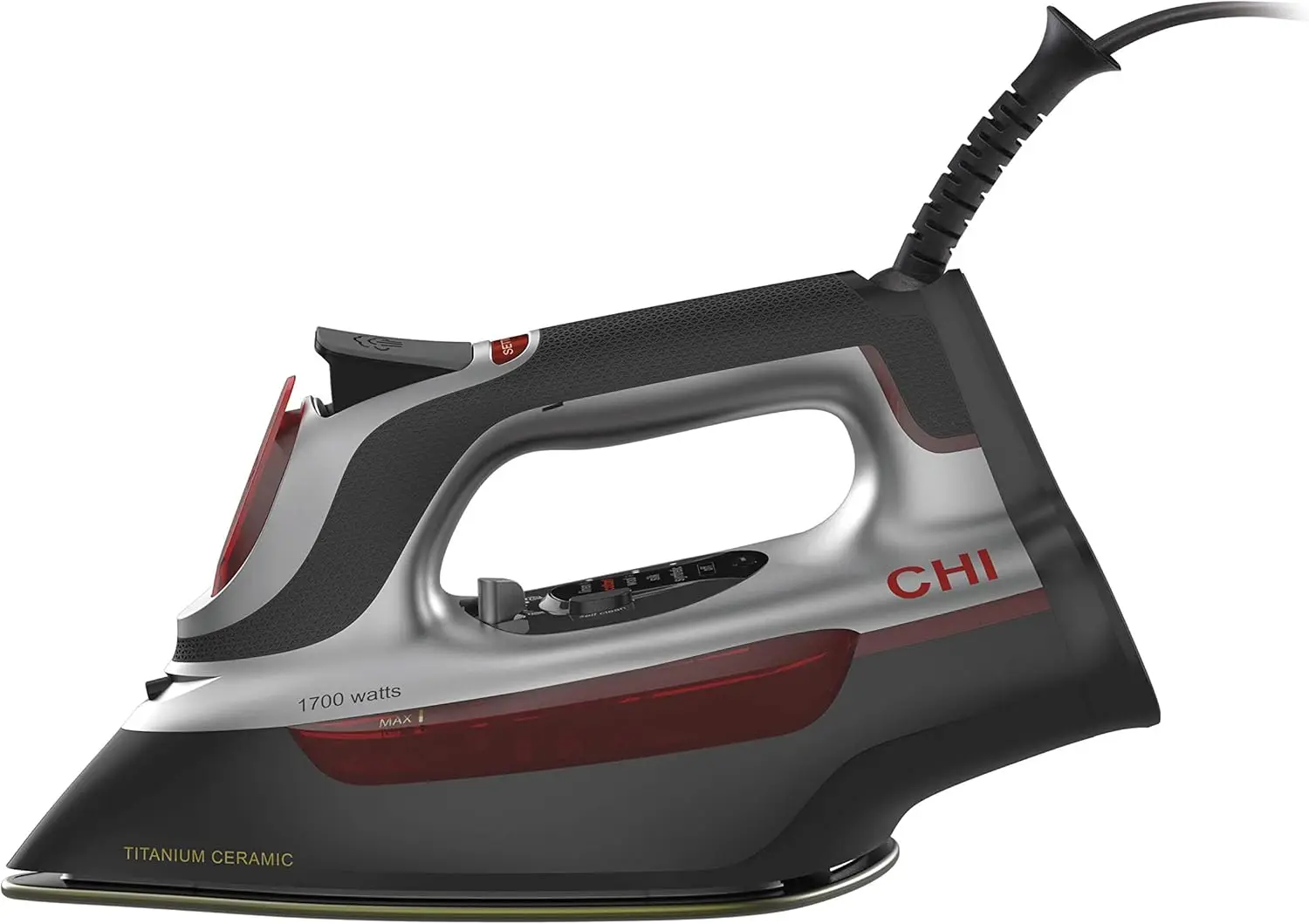 Clothes Iron with Electronic Temperature Control - Titanium Infused Ceramic Soleplate, 1700W, XL 10ft Cord, 3-Way Auto Shutoff, 300+ Holes, Professional Grade, Silver
Clothes Iron with Electronic Temperature Control - Titanium Infused Ceramic Soleplate, 1700W, XL 10ft Cord, 3-Way Auto Shutoff, 300+ Holes, Professional Grade, Silver
