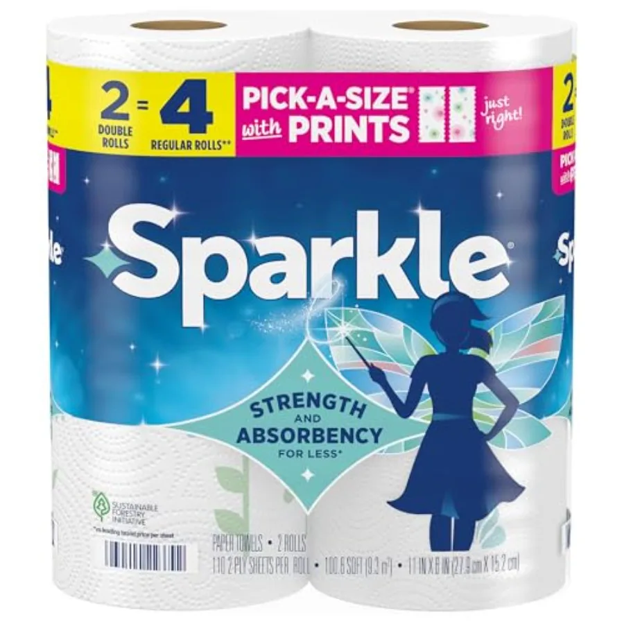 Sparkle Pick-A-Size Paper Towels, Spirited Prints, 2 Double Rolls, Strong 2 Ply Towels for Kitchen Cleanup and Everyday Messes
Sparkle Pick-A-Size Paper Towels, Spirited Prints, 2 Double Rolls, Strong 2 Ply Towels for Kitchen Cleanup and Everyday Messes