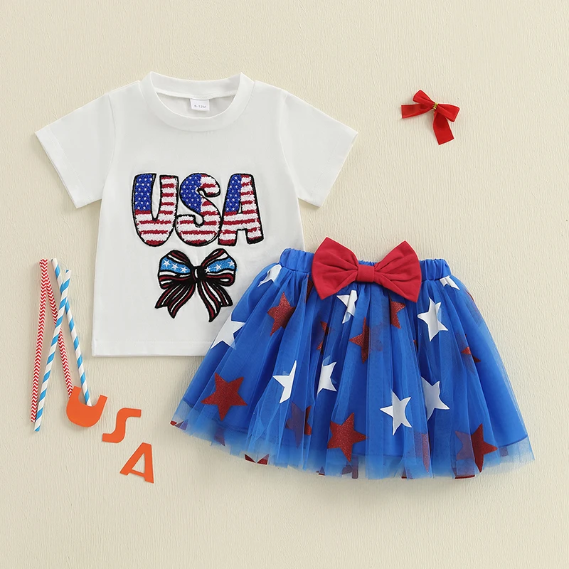 SUNSIOM Toddler Girl 4th of July Outfits Bow Letter Embroidery Crew Neck Short Sleeve T-Shirts Tops Mini Skirt 2Pcs Clothes Set
SUNSIOM Toddler Girl 4th of July Outfits Bow Letter Embroidery Crew Neck Short Sleeve T-Shirts Tops Mini Skirt 2Pcs Clothes Set