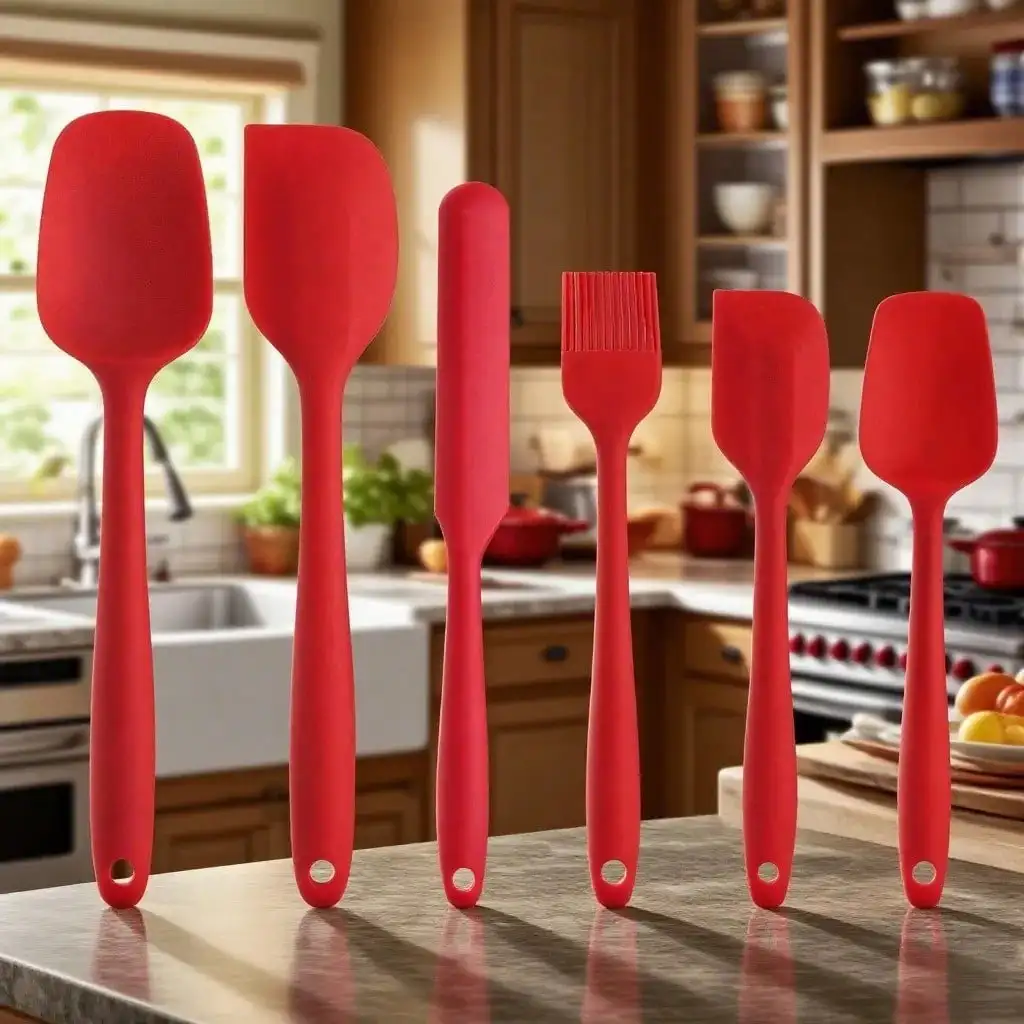 6-Piece Red/Black Seamless Silicone Spatula Set - Heat-Resistant And Flexible Silicone Spatulas For Kitchen Cooking, Baking, Stirring Yogurt And Spreading Butter - Non-Stick And Easy To Clean, Premium Tableware, Easy To Use In Dishwashers, High-Quality Ba
6-Piece Red/Black Seamless Silicone Spatula Set - Heat-Resistant And Flexible Silicone Spatulas For Kitchen Cooking, Baking, Stirring Yogurt And Spreading Butter - Non-Stick And Easy To Clean, Premium Tableware, Easy To Use In Dishwashers, High-Quality Ba
