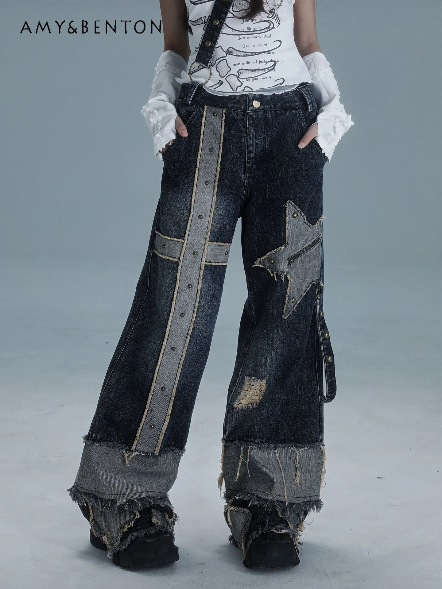 Harajuku Style Gothic Cross Embroidery Frayed Edge Patchwork Jeans Cargo Pants Subculture Low Waist Slim Wide Leg Pants Women
Harajuku Style Gothic Cross Embroidery Frayed Edge Patchwork Jeans Cargo Pants Subculture Low Waist Slim Wide Leg Pants Women