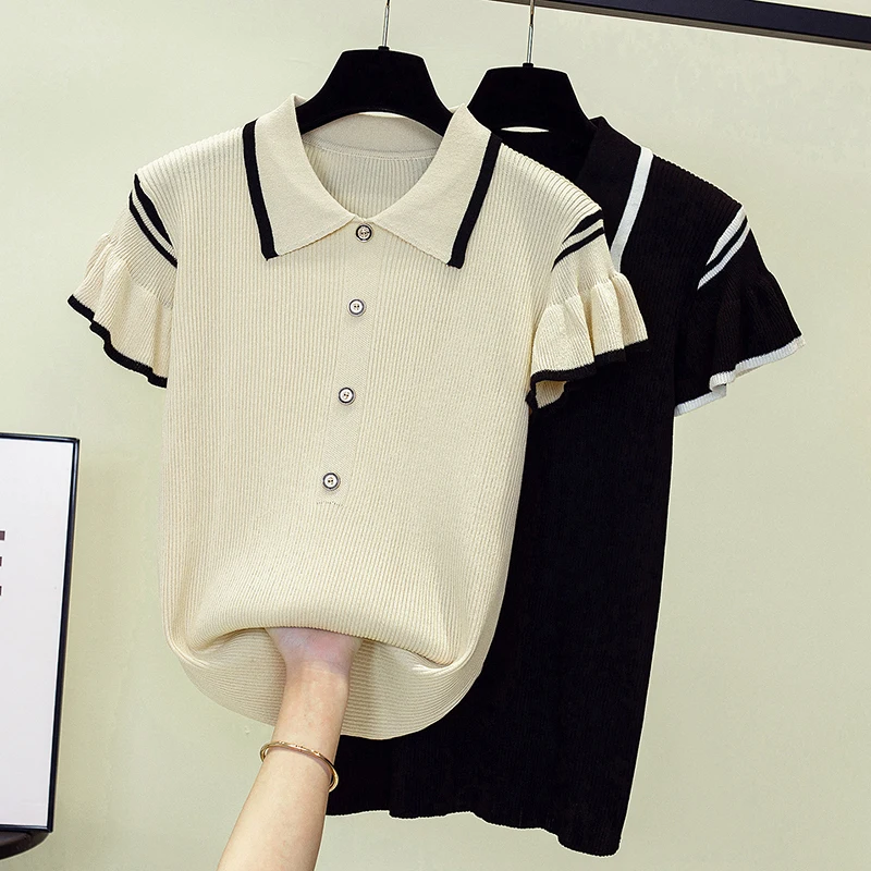 Summer Women Sweater 2023 Short Sleeve Polo Collar Button STripe Thin Basic Pullover Elegant Office Knitting Sweaters Large Size
Summer Women Sweater 2023 Short Sleeve Polo Collar Button STripe Thin Basic Pullover Elegant Office Knitting Sweaters Large Size