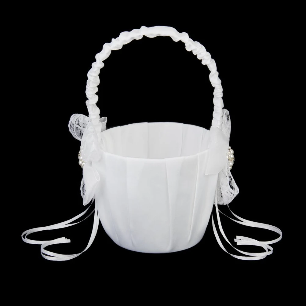 13x22cm Wedding Girl Basket Flower Girl Basket White White Satin Bowknots Faux Pearl Ceremony Party Storage Baskets
13x22cm Wedding Girl Basket Flower Girl Basket White White Satin Bowknots Faux Pearl Ceremony Party Storage Baskets