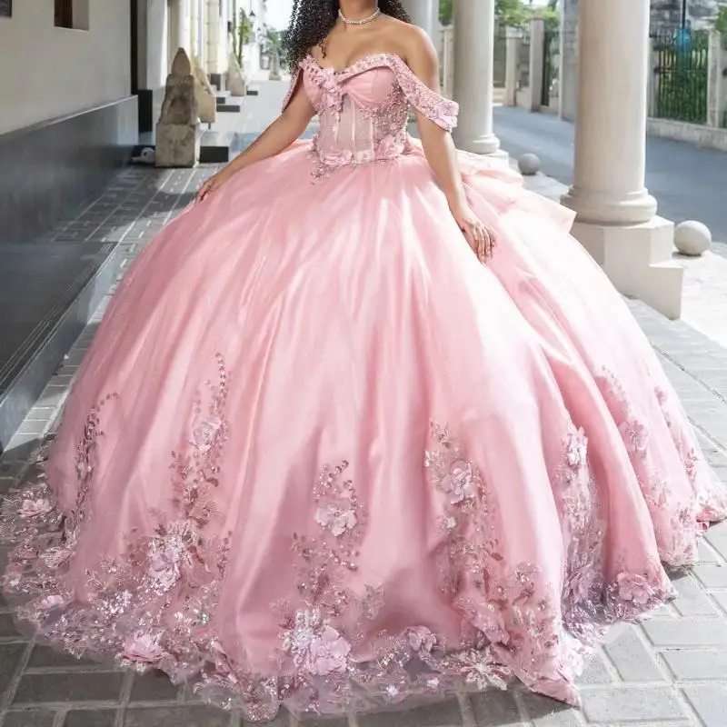 Customized Pink Quinceanera Dresses Ball Gown Off Shoulder Sequin Appliques Flower Beading Tull Sweet 16 Dress Vestidos 15 de
Customized Pink Quinceanera Dresses Ball Gown Off Shoulder Sequin Appliques Flower Beading Tull Sweet 16 Dress Vestidos 15 de