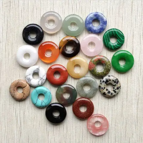 18mm Good quality mix natural Gemstone Circle donut charms Beads for jewelry Accessories making 20pcs wholesale fast shipping