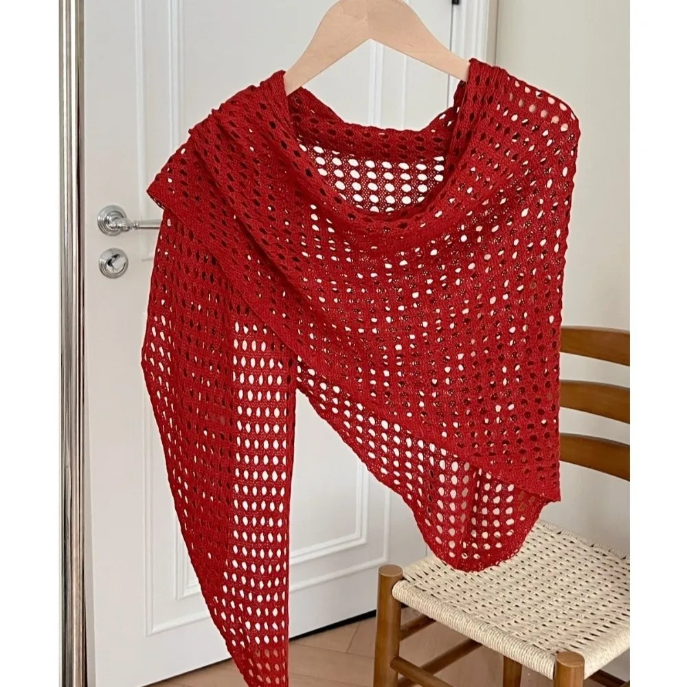 Stylish Hollow Out Triangle Scarf Shawl Breathable Solid Color Knitted Scarf Lightweight Sun Protection Women Shawl Wrap
Stylish Hollow Out Triangle Scarf Shawl Breathable Solid Color Knitted Scarf Lightweight Sun Protection Women Shawl Wrap