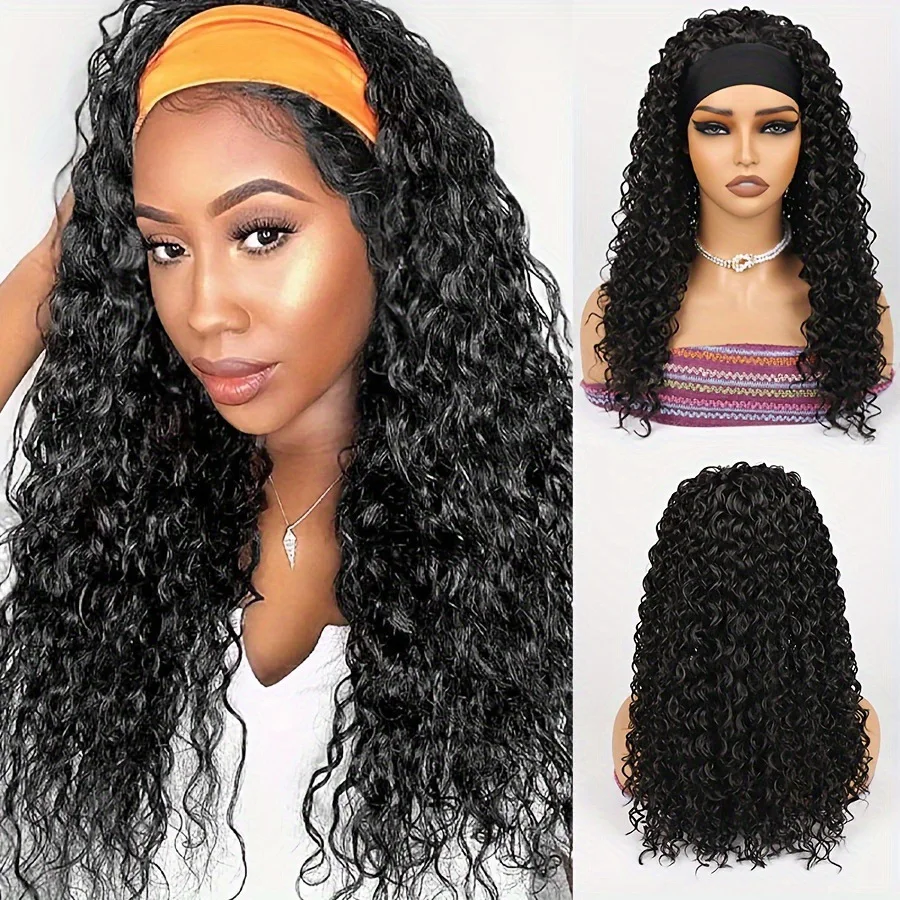 Headscarf Wig European American African Headband Wig Black Screw Small Roll Long Roll Hair Fashionable Fluffy Synthetic Headband
Headscarf Wig European American African Headband Wig Black Screw Small Roll Long Roll Hair Fashionable Fluffy Synthetic Headband