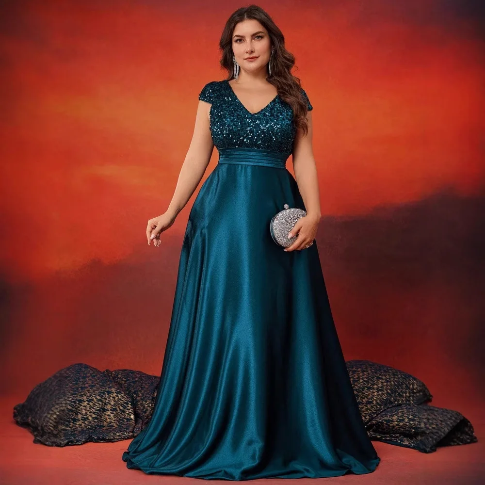 Ladies Shiny Satin Floor Dress V Neck Short Cap Sleeve Glitter Sequin Bust Gathered Waist Train Skirt African Church Wedding
Ladies Shiny Satin Floor Dress V Neck Short Cap Sleeve Glitter Sequin Bust Gathered Waist Train Skirt African Church Wedding