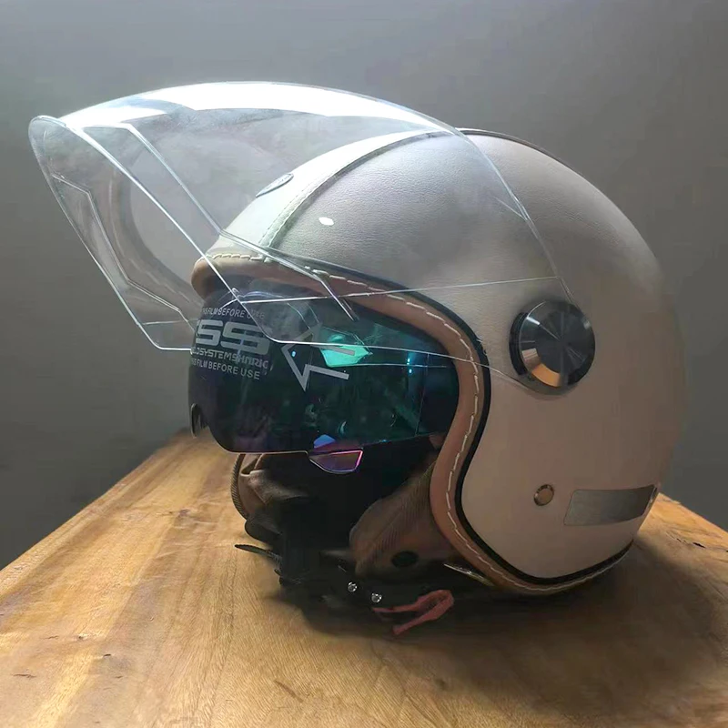 White Color Unisex 3/4 Motorcycle Helmet for man women Double layer lens Full Face Faux leather patchwork helmet
White Color Unisex 3/4 Motorcycle Helmet for man women Double layer lens Full Face Faux leather patchwork helmet