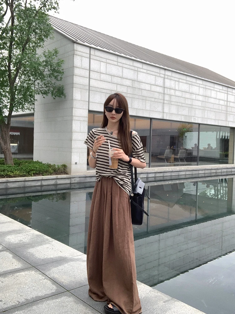 Ladies Casual Linen round Ne T-irt Comfortable Breathable Striped Loose Fit Summer Top Quali Pre-Waed Lazy Girl Sle
Ladies Casual Linen round Ne T-irt Comfortable Breathable Striped Loose Fit Summer Top Quali Pre-Waed Lazy Girl Sle