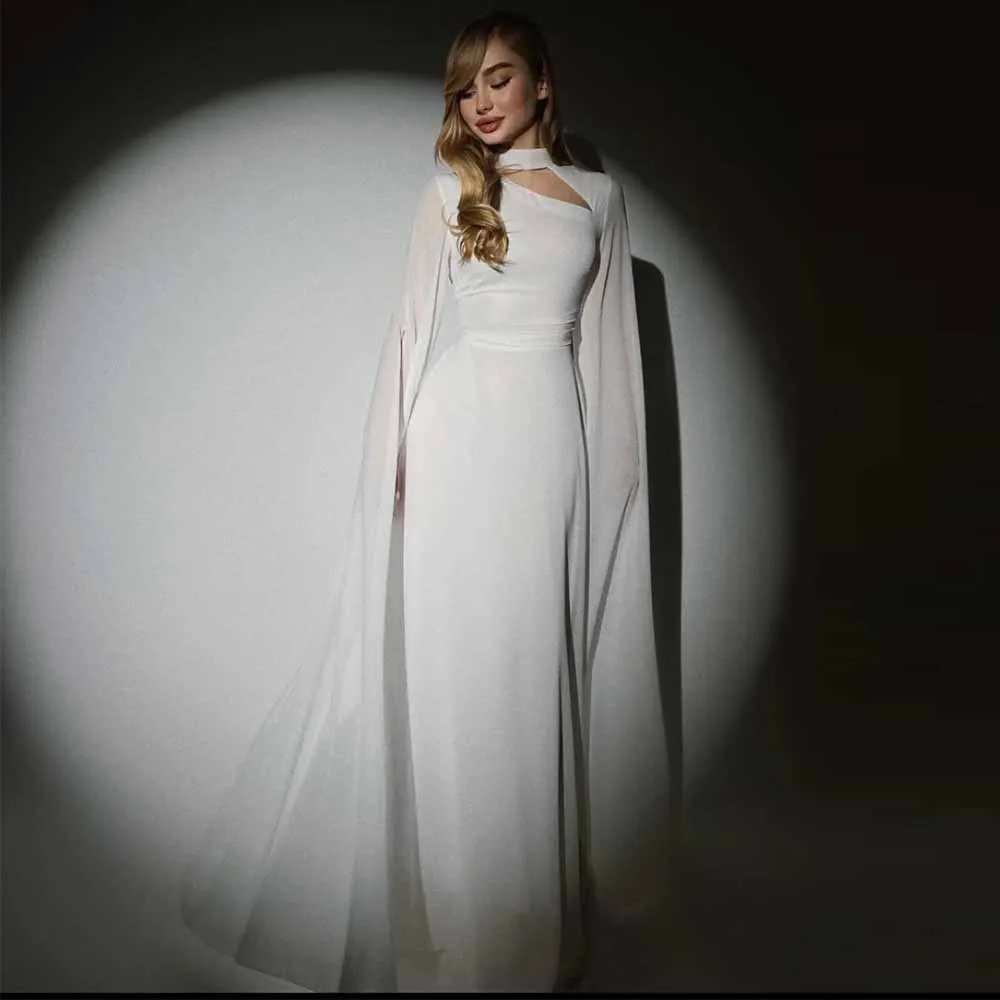 Formal Women's Evening Ball Gowns Chiffon Sheath/Column Prom Dress White High Collar Cloak Sleeves Hollow Celebrity Dress Long
Formal Women's Evening Ball Gowns Chiffon Sheath/Column Prom Dress White High Collar Cloak Sleeves Hollow Celebrity Dress Long