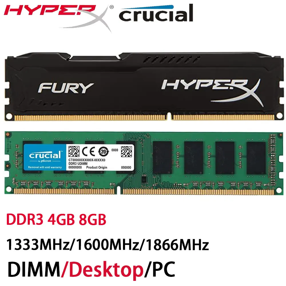 HyperX Crucial DDR3 Desktop Memory RAM 8GB 4GB 1600MHz 1333 1866MHz PC3-12800 14900 10600 1.5V DIMM Dual Channel Non-ECC PC RAMs
HyperX Crucial DDR3 Desktop Memory RAM 8GB 4GB 1600MHz 1333 1866MHz PC3-12800 14900 10600 1.5V DIMM Dual Channel Non-ECC PC RAMs