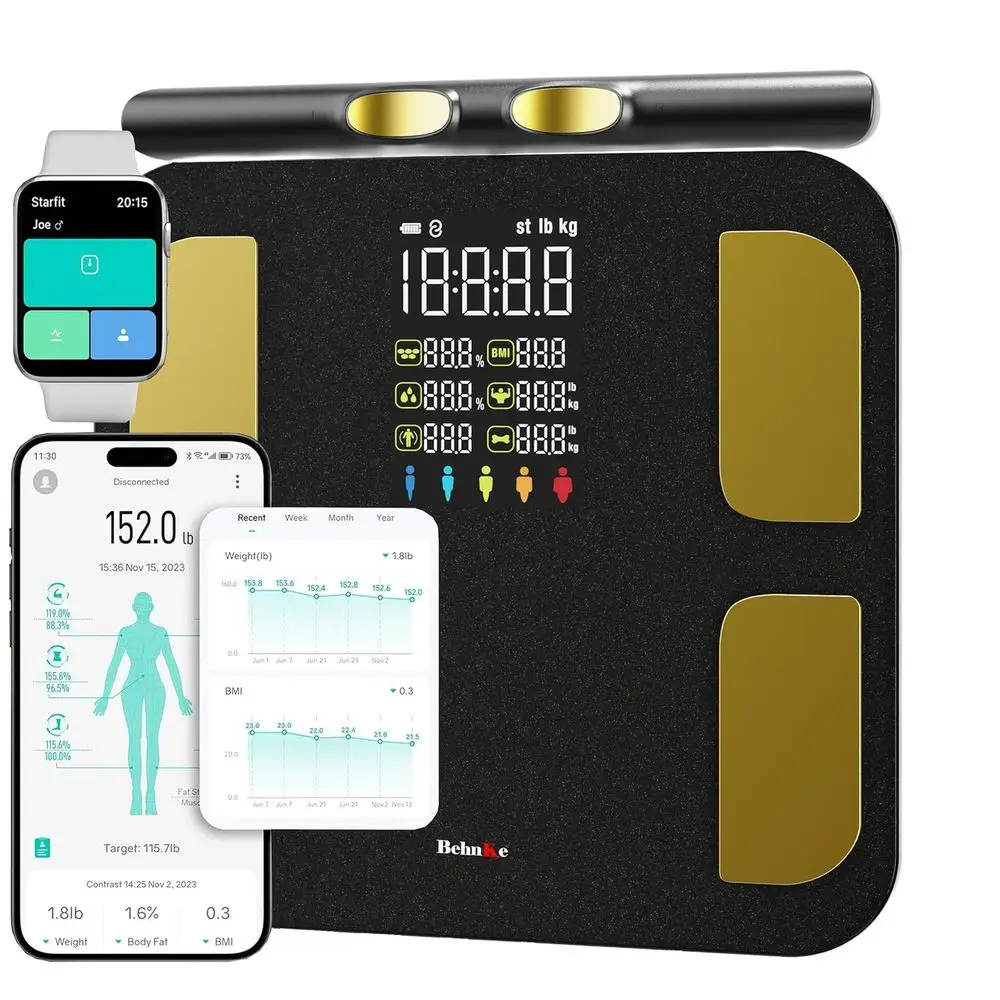 Advanced Body Composition Scale with 8 Electrodes, 28 Health Metrics, BMI, Weight, Muscle Mass, Visceral Fat, BMR, Bluetooth Con
Advanced Body Composition Scale with 8 Electrodes, 28 Health Metrics, BMI, Weight, Muscle Mass, Visceral Fat, BMR, Bluetooth Con