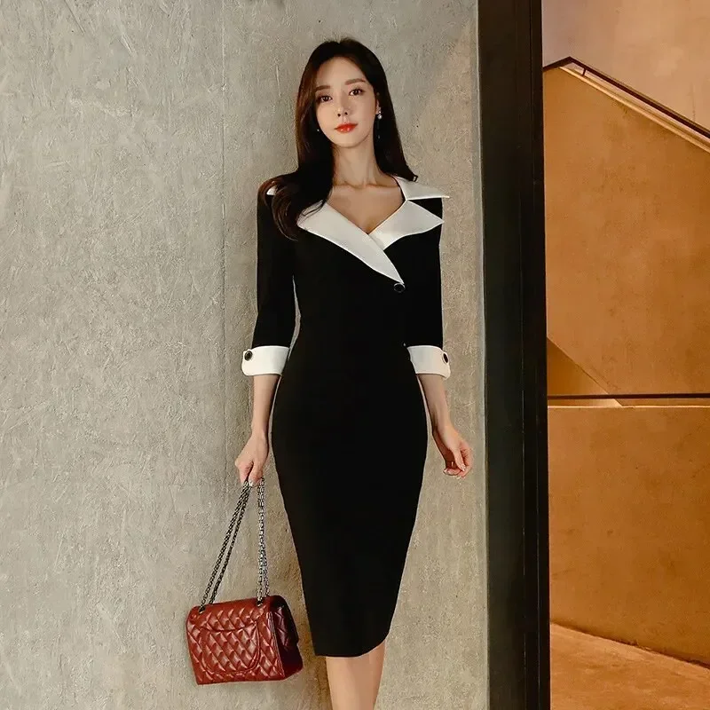 Women Pencil Dresses Chic New Korean Fashion Work Style Formal Elegant Office Commute Bag Hip Slim Dress Street Mujer Vestidos
Women Pencil Dresses Chic New Korean Fashion Work Style Formal Elegant Office Commute Bag Hip Slim Dress Street Mujer Vestidos