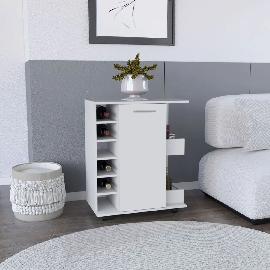 Bar Cart with SixWine Cubbies Cabot TwoSide Storage Shelves and Casters White Finish
Bar Cart with SixWine Cubbies Cabot TwoSide Storage Shelves and Casters White Finish