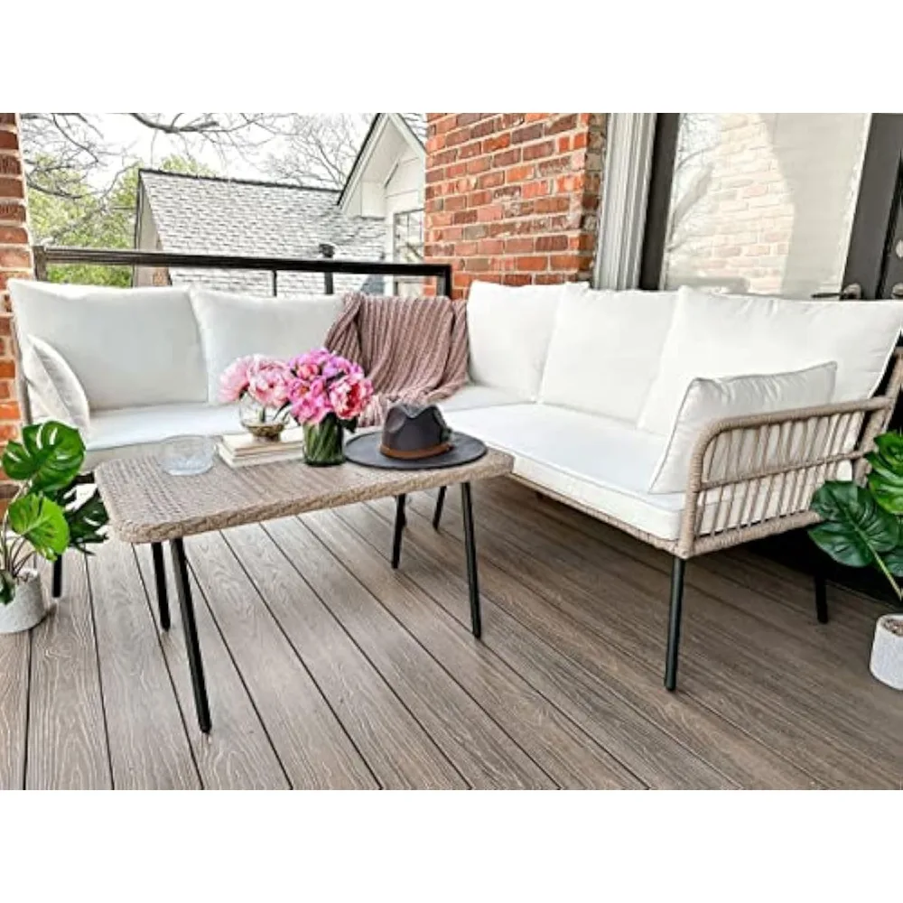 4 Pieces Patio Furniture Set, Outdoor Rattan Woven Conversation Sectional L-Shaped Sofa with 5 Seater for Backyard, Porch, Boho
4 Pieces Patio Furniture Set, Outdoor Rattan Woven Conversation Sectional L-Shaped Sofa with 5 Seater for Backyard, Porch, Boho