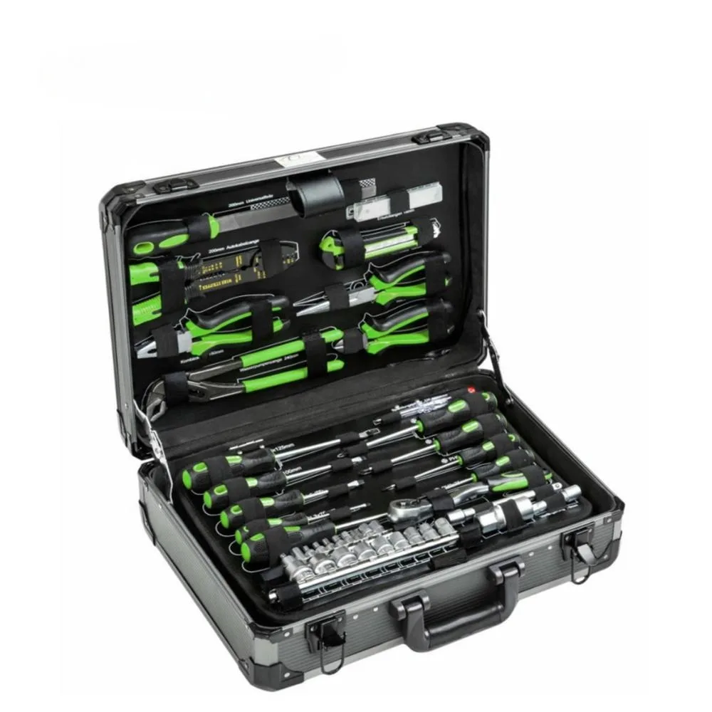 103 pcs household hand tools, plastic box with transparent cover, alum box, tool kit.
103 pcs household hand tools, plastic box with transparent cover, alum box, tool kit.