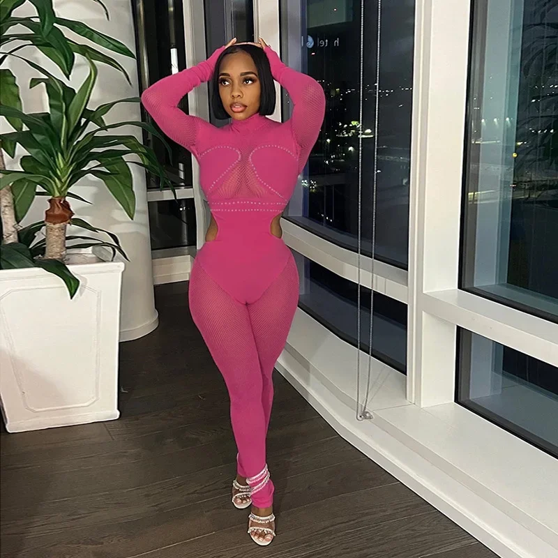 Women Sexy Diamonds Mesh Patchwork Jumpsuit Hollow Out Turtleneck Gloves Long Sleeve Party Club One Piece Overalls Streetwear
Women Sexy Diamonds Mesh Patchwork Jumpsuit Hollow Out Turtleneck Gloves Long Sleeve Party Club One Piece Overalls Streetwear